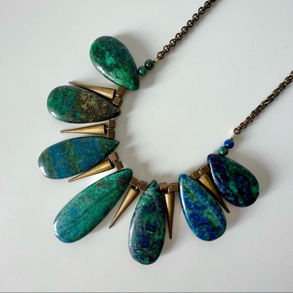 NEW Artisan Chrysocolla and Brass Necklace - Picture 9 of 13